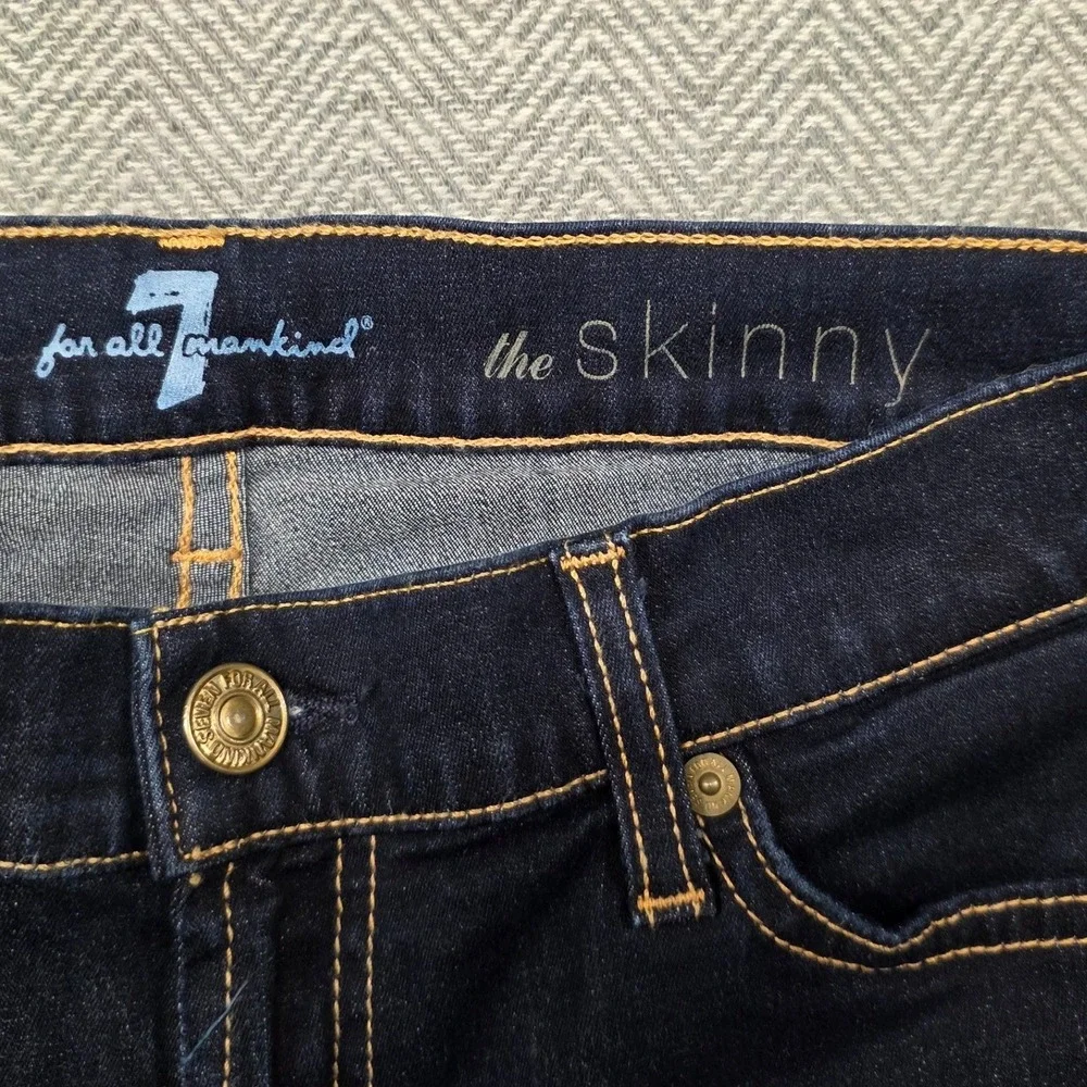 7 For All Mankind The Skinny Jeans Womens 27 Dark Indigo Stretch Denim Made USA‎